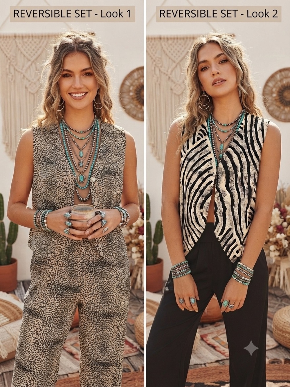 ✨ Amazing Boho Vintage Find: Studio Silk by Jordan Reversible Set M ✨